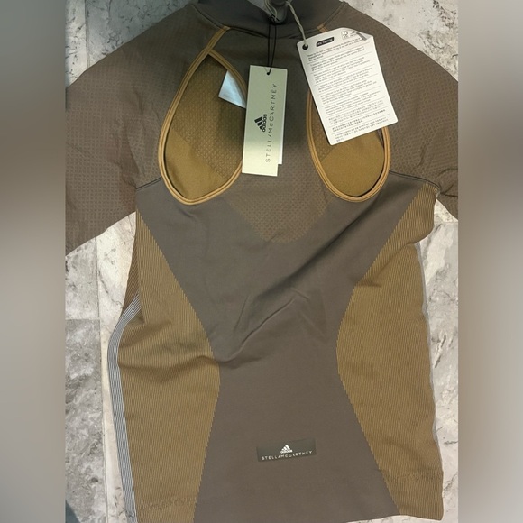 Adidas X Stella McCartney NWT Tan Run Knit Mock Neck Contour Top Medium - Picture 5 of 6
